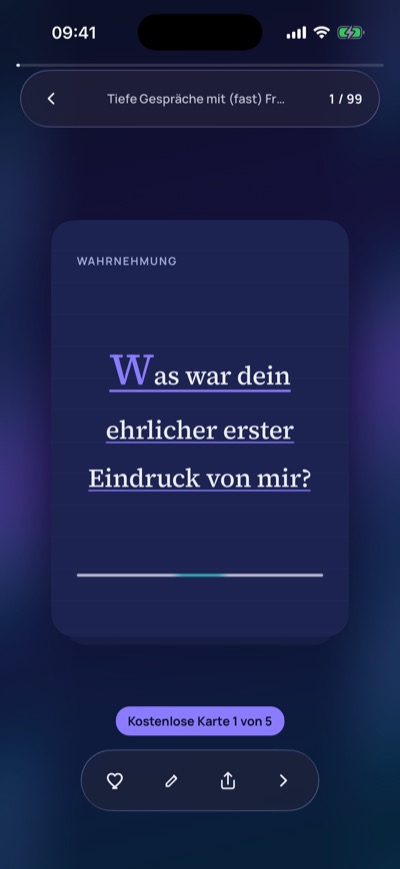 Dieselbe Frage als gesetzte Karte in der Frankly-App.