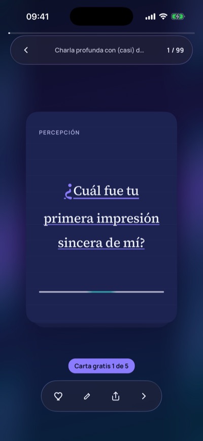 La misma pregunta como carta compuesta dentro de la app Frankly.