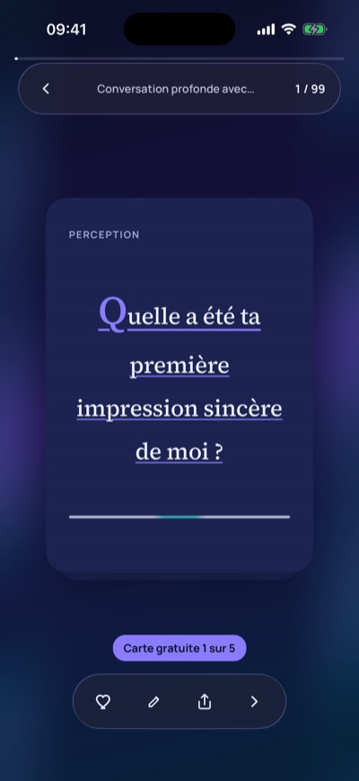 La même question sous forme de carte composée dans l’application Frankly.