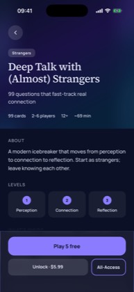 The deck library: A deck page with its levels and free-card entry point.