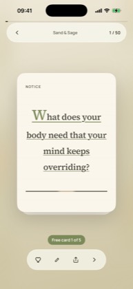 Sand & Sage: A card from the solo reflection deck.
