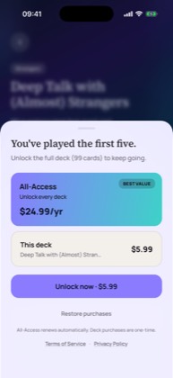 The purchase screen: What a reader sees at card six.