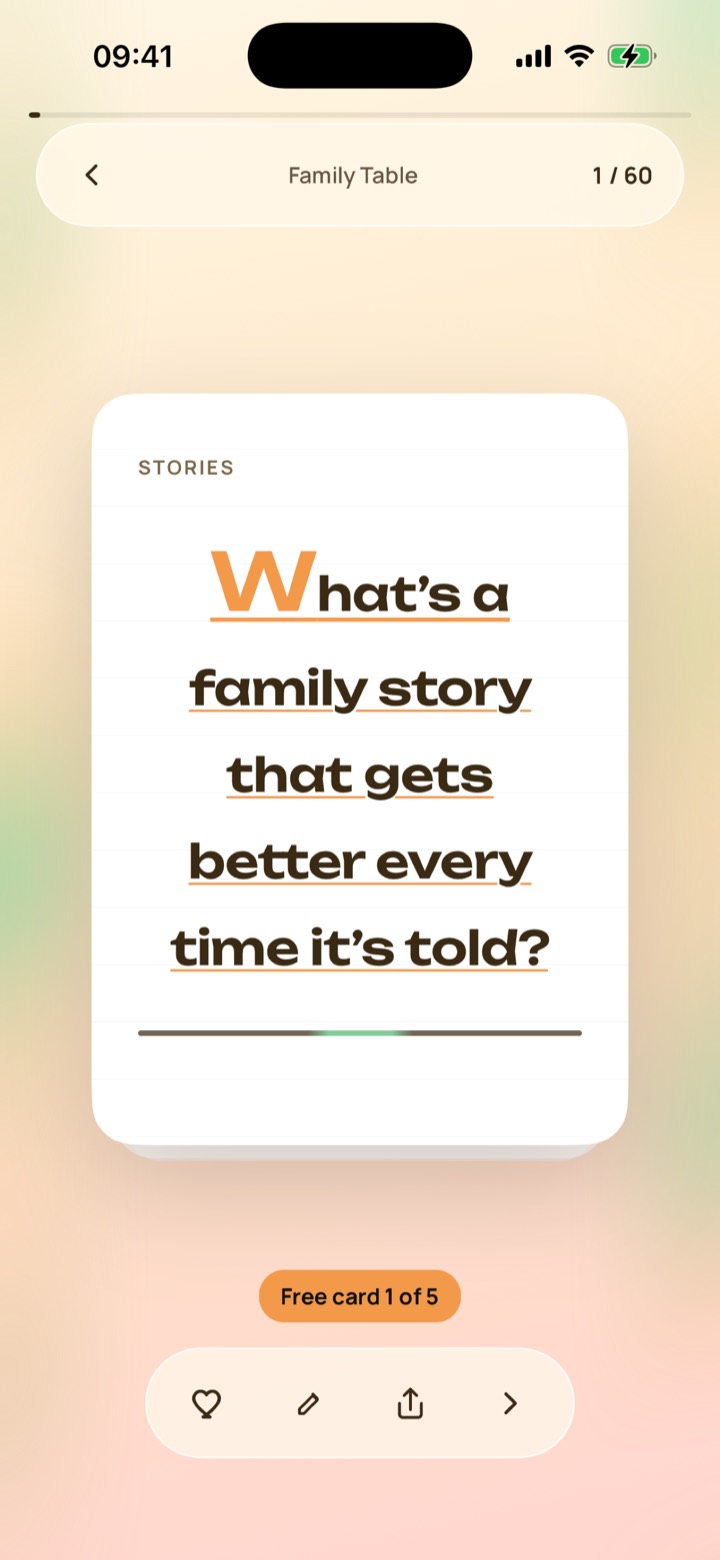 A Family Table card in Frankly, in the deck's warm rounded typeface.